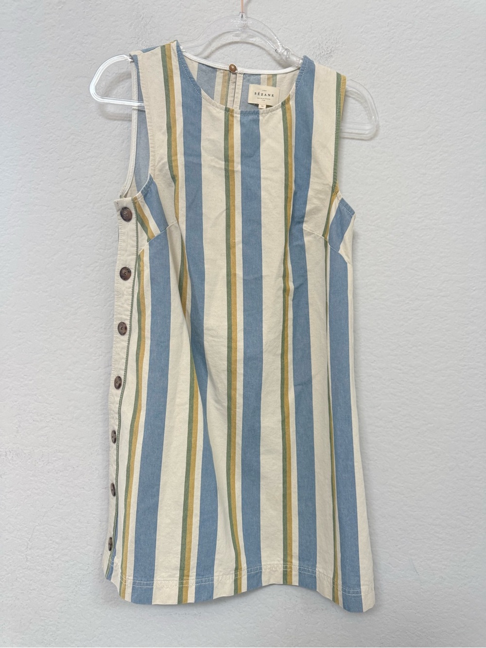 Sezane Nicila Dress Blue Ecru Yellow Stripes